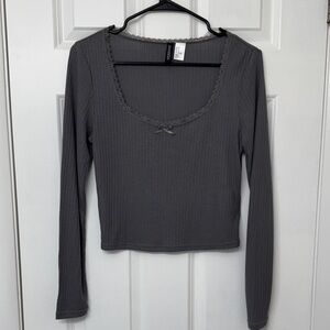 H&M Charcoal Long Sleeve Ribbed Tee. Never worn